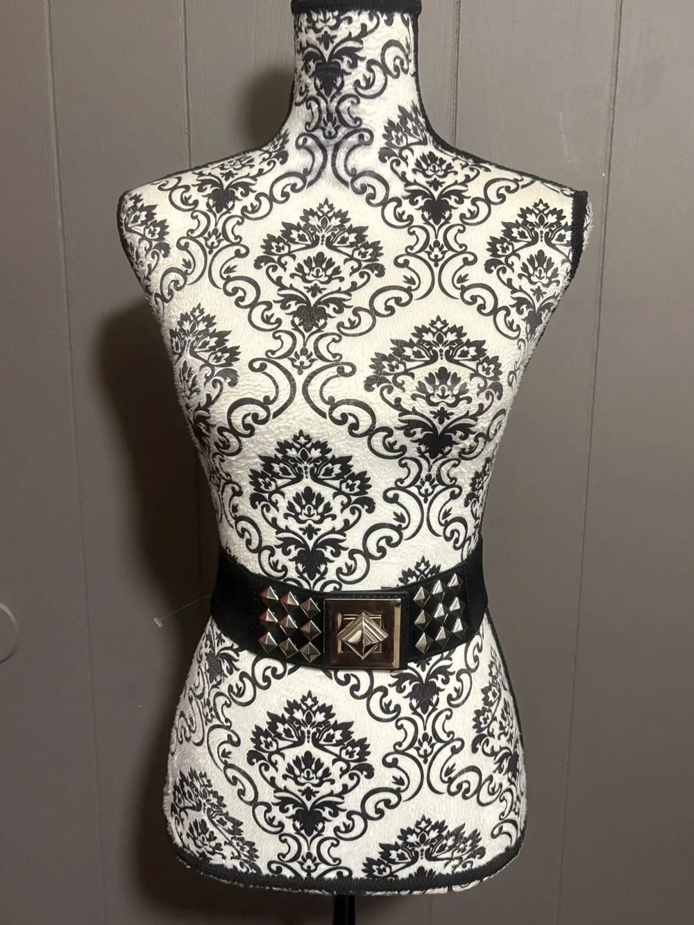 Studded Black Wide Elastic Waist Statement Belt